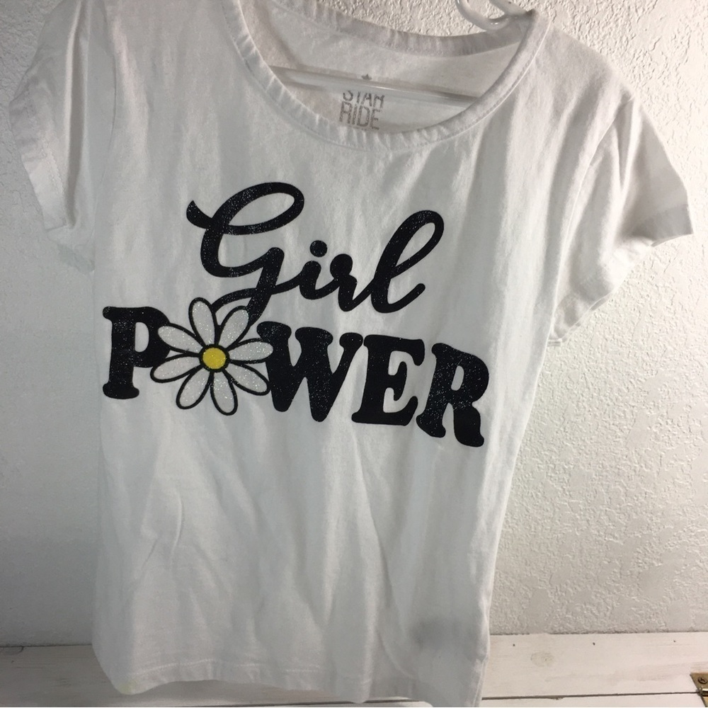Star Ride Girls Graphic T-Shirt White Black Girls Power Size M 7-8